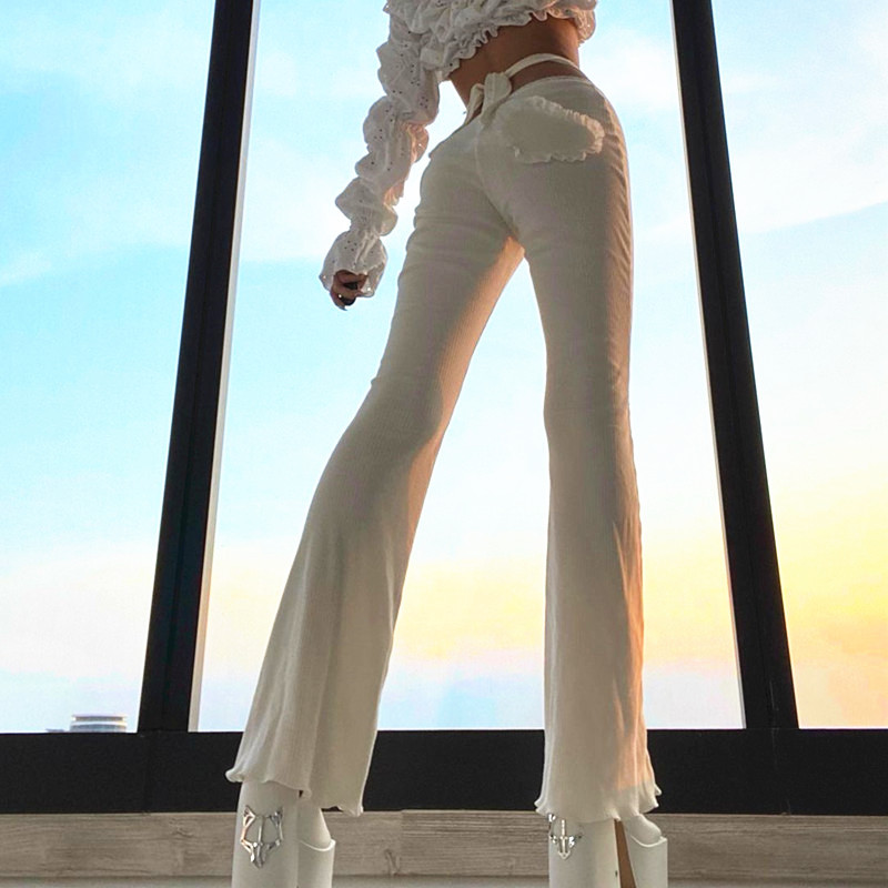 Sweet Peach Heart Lace Stitching Casual Pants