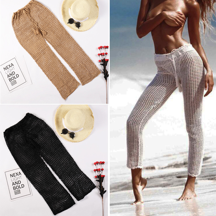 Sun Protection Trousers Knitted Cutout Fleshy Beach Fishing Net Pants