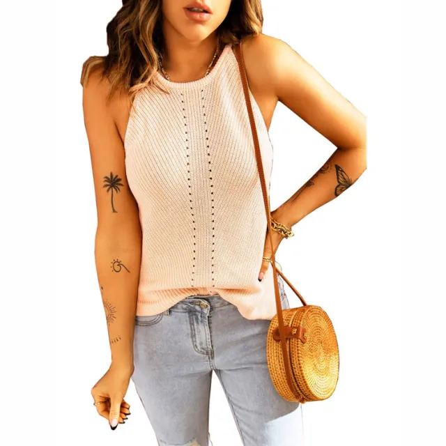 Women's European And American Beach Halterneck Knitted Loose Vest Orange - Shop at LoveMi