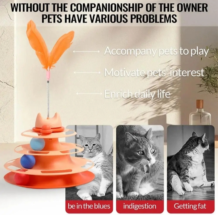 3 Level Cat Toy Turntable With Interactive Spring Feather thumbnail 3