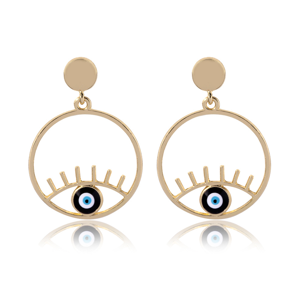 Title 5, Alloy Dripping Oil Multi-color Eyes Trendy Earr...