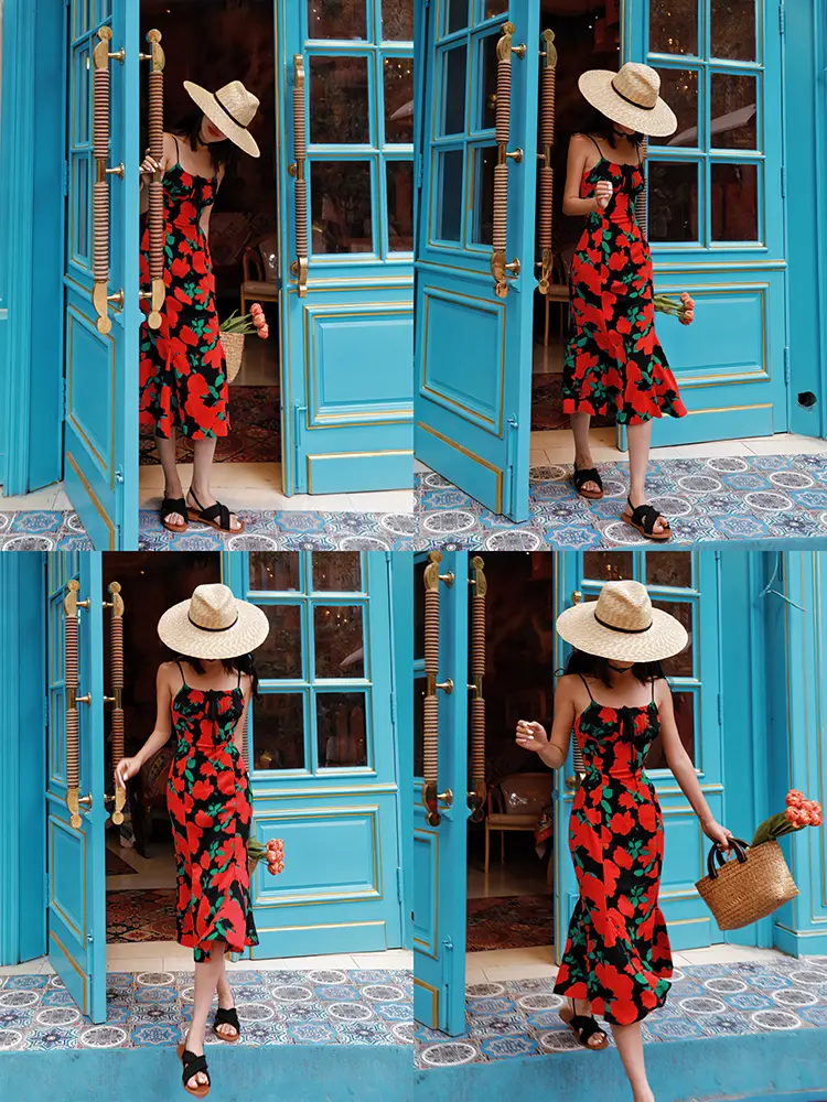 French Chiffon Printed Strap Dress