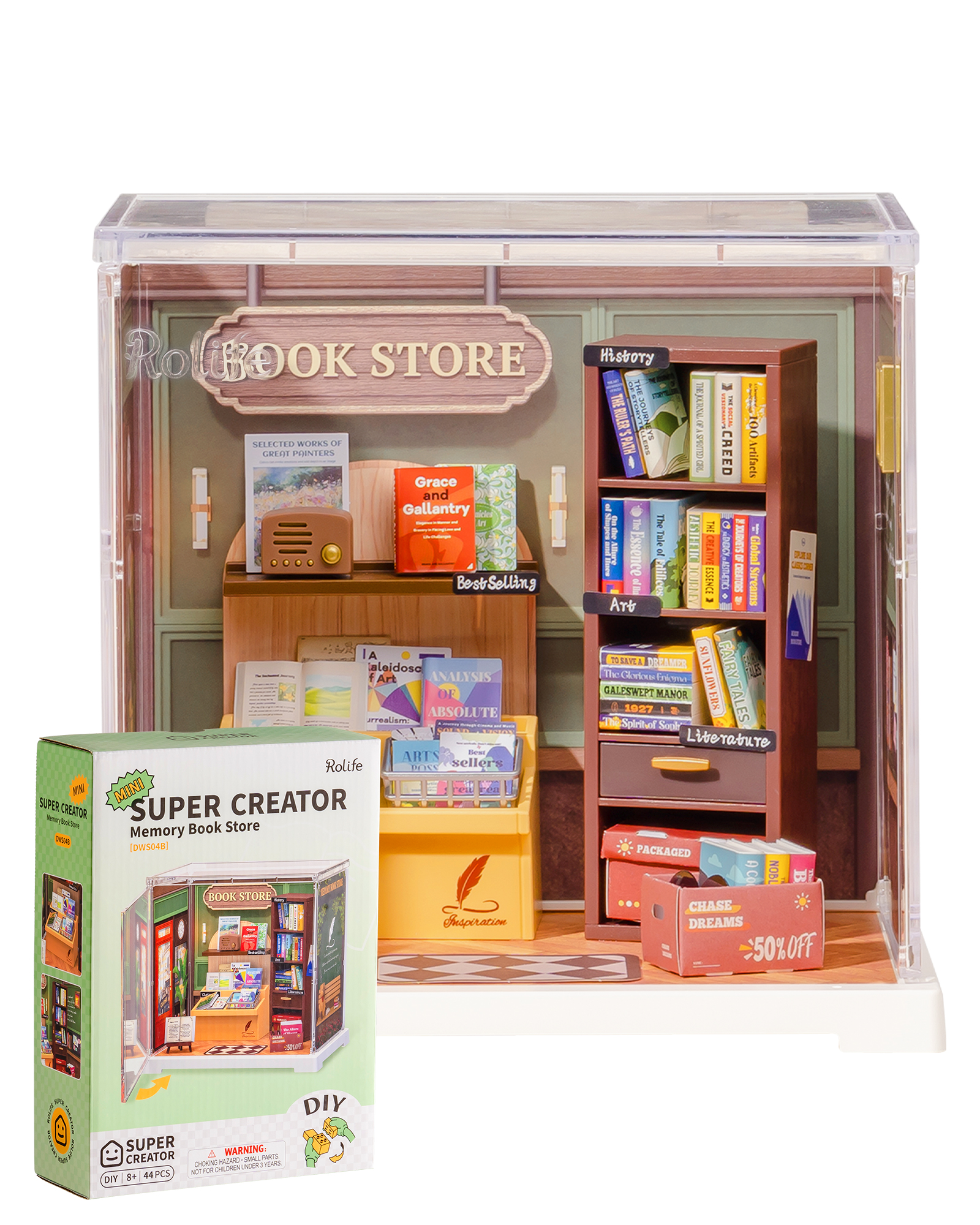 Rolife Super Creative DIY Plastic Mini House Set - 3D Puzzle With Dust Cover, Compatible With Mini Figures, Multiple Themes Available, Home Decor, Teen And Adult Gift