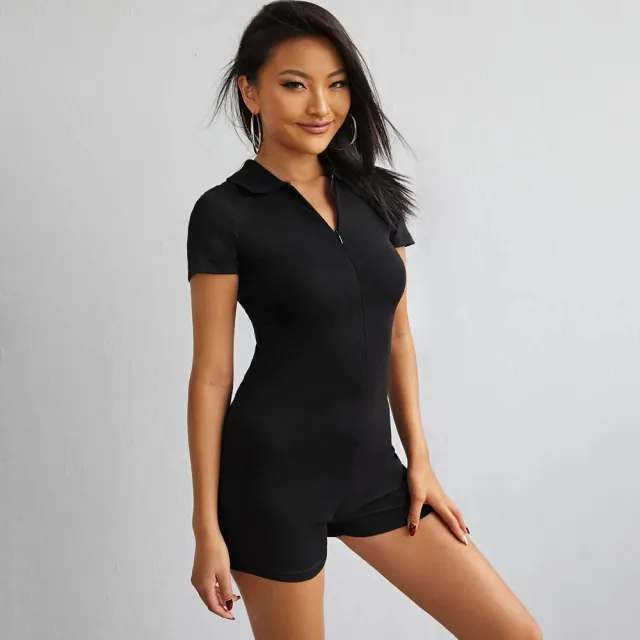 Women's Solid Color Short Sleeve V Neck Bodysuit Black - Shop at LoveMi