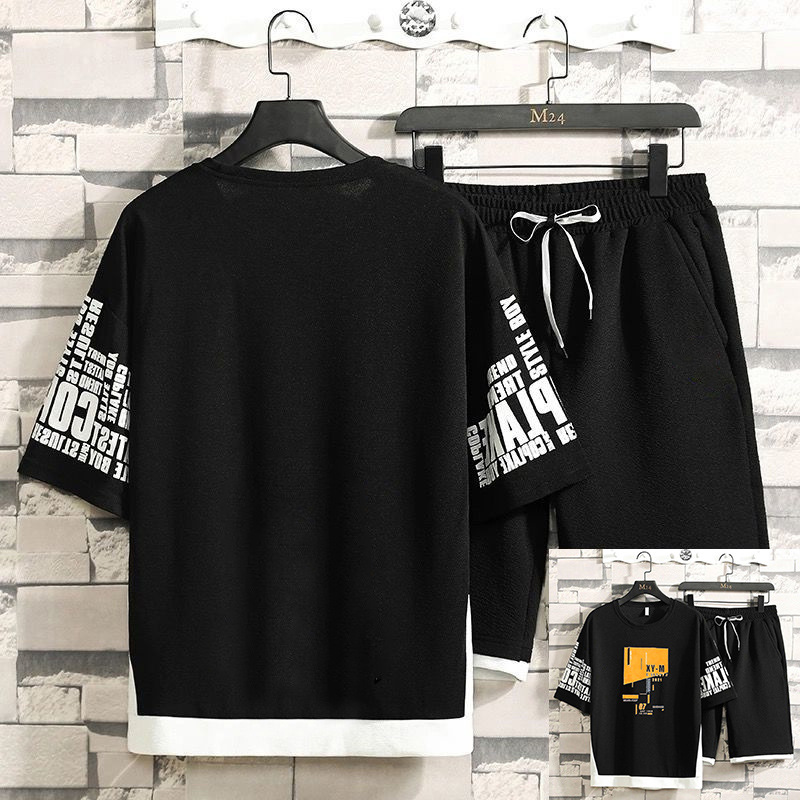 Men's Fashion Casual Printed Short-sleeved Shorts Set