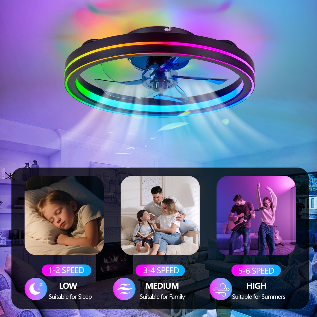 RGB Ceiling Fan With Lights, Low Profile Ceiling Fans With Lights And Remote...