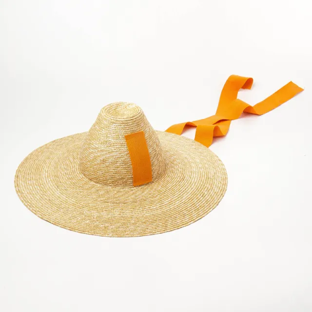 Women's Outdoor High Top With Straps Hand knitted Straw Hat With Large Eaves Orange - Shop at LoveMi