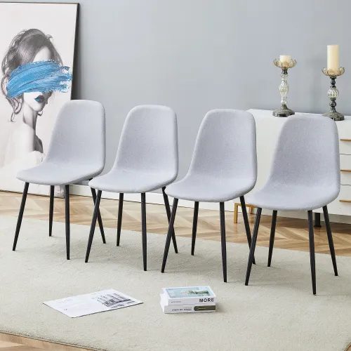 Comfortable Linen Cotton Dining Chair Set Four Pieces In Light Gray.Integrated Seat And Backrest,Linen Cotton Material,Modern Home Matching Lig... - Shop at LoveMi