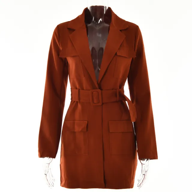 Lapel Long Sleeve Oversized Women's Dress Orange - Shop at LoveMi
