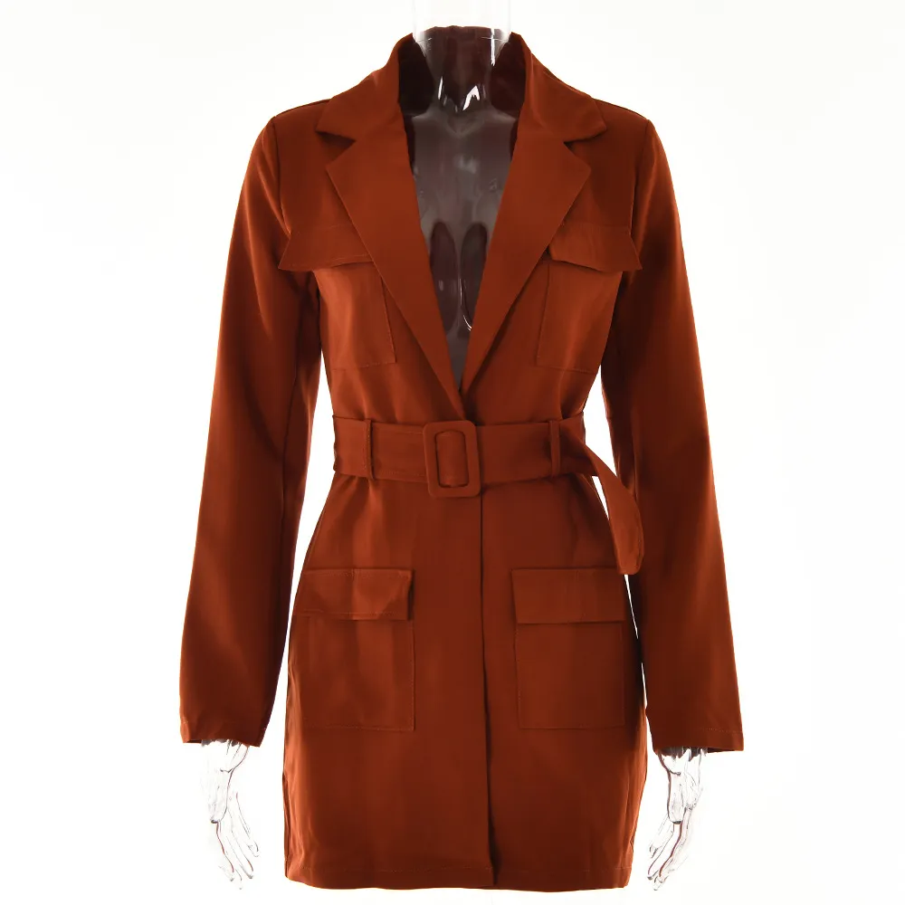 Lapel Long Sleeve Oversized Women's Dress - Orange