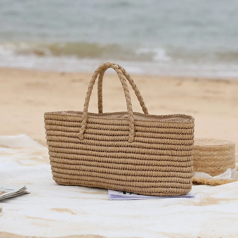Ladies Straw Large Capacity Seaside Beach Bag - Photo Color