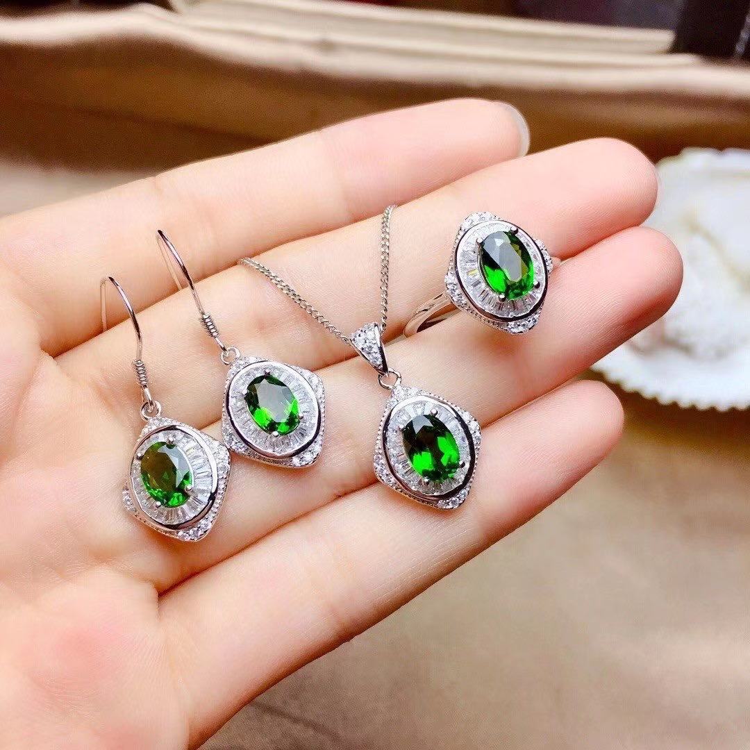 925 Silver Inlaid Vintage Ring Necklace Female Accessories