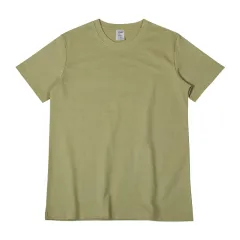 Casual Loose Round Neck Cotton Basic Short Sleeves - Autumn Green - View 1