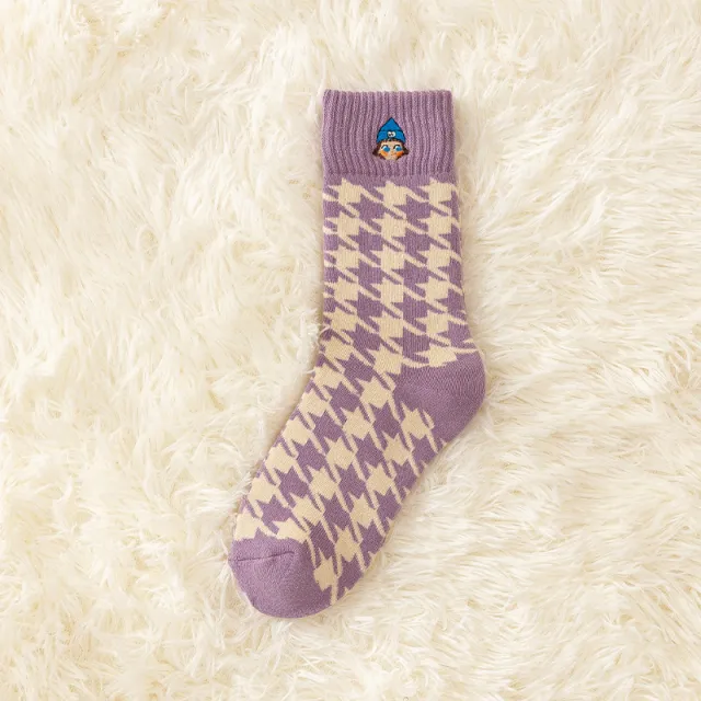 Padded Thick Embroidered Terry Towel Bottom Socks Purple Embroidered Birds - Shop at LoveMi
