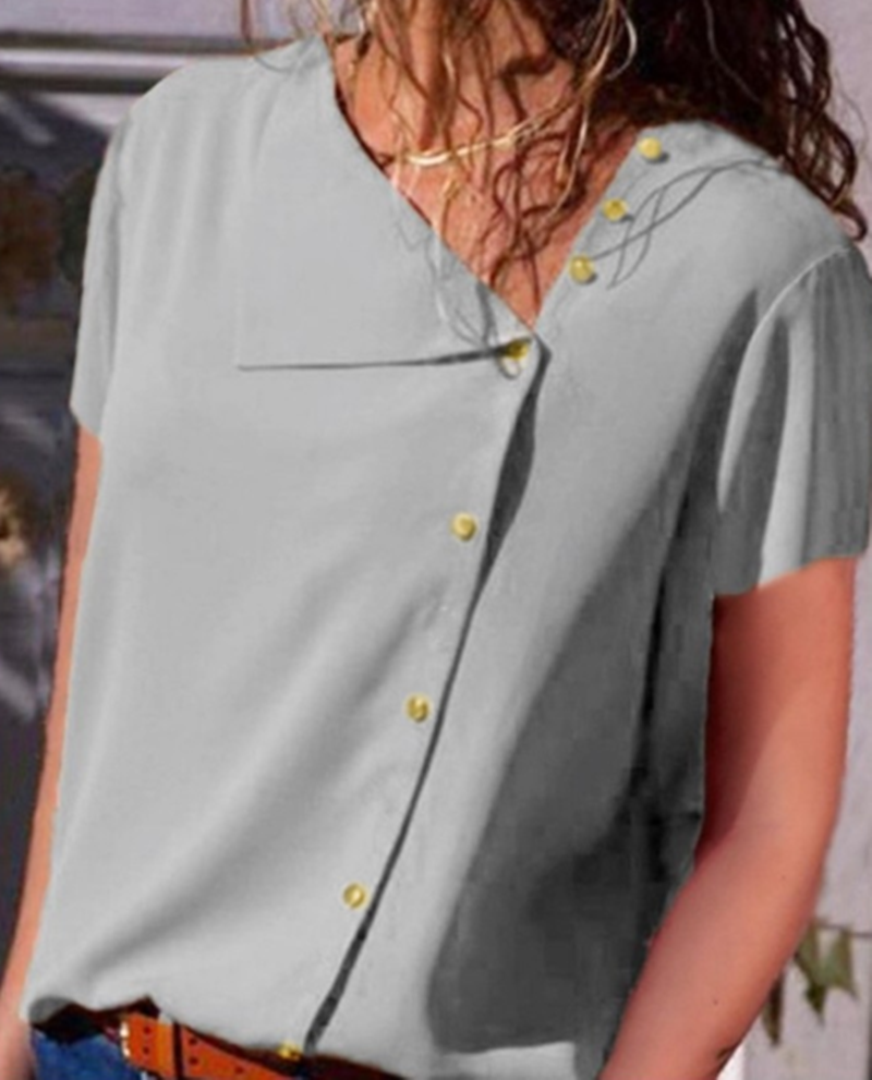 Fashion Button Irregular Diagonal Collar Shirt