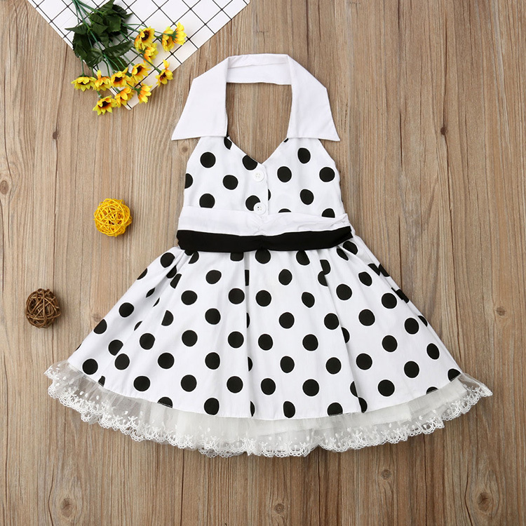 White Polka Dot Pattern Cotton Cute Princess Dress Children's Clothing