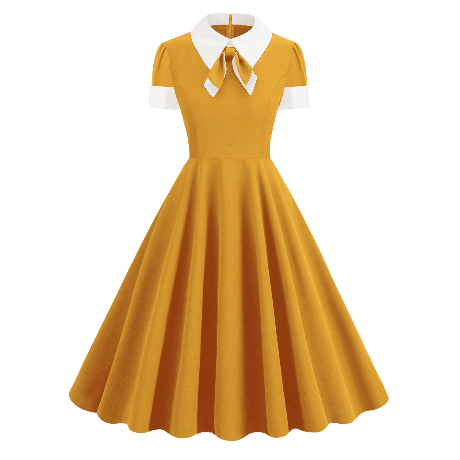 1950s Vintage Collared Bow Tie Swing Dress, Retro Cocktail