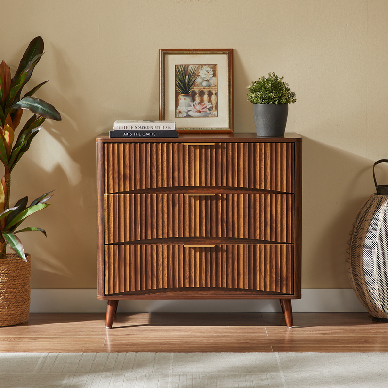 Mid-Century Fluted 3-Drawer Dresser