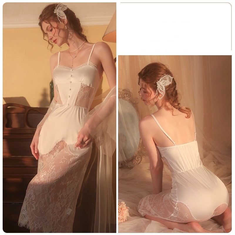 Title 8, Long Lace Suspender Nightdress Lace Up Women