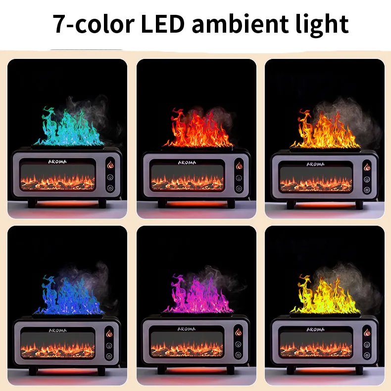 New Design Ultrasonic Flame Humidifier 200ml Simulated Fireplace 3D Fire Aroma Diffuser Colorful Light Essential Oil Diffuser For Bedroom — foto 4