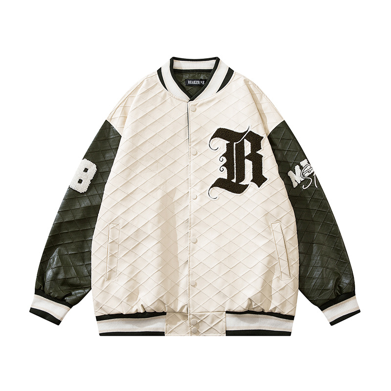 Letter Embroidery Contrast Color Men's And Women's Baseball Jacket White - Shop at LoveMi
