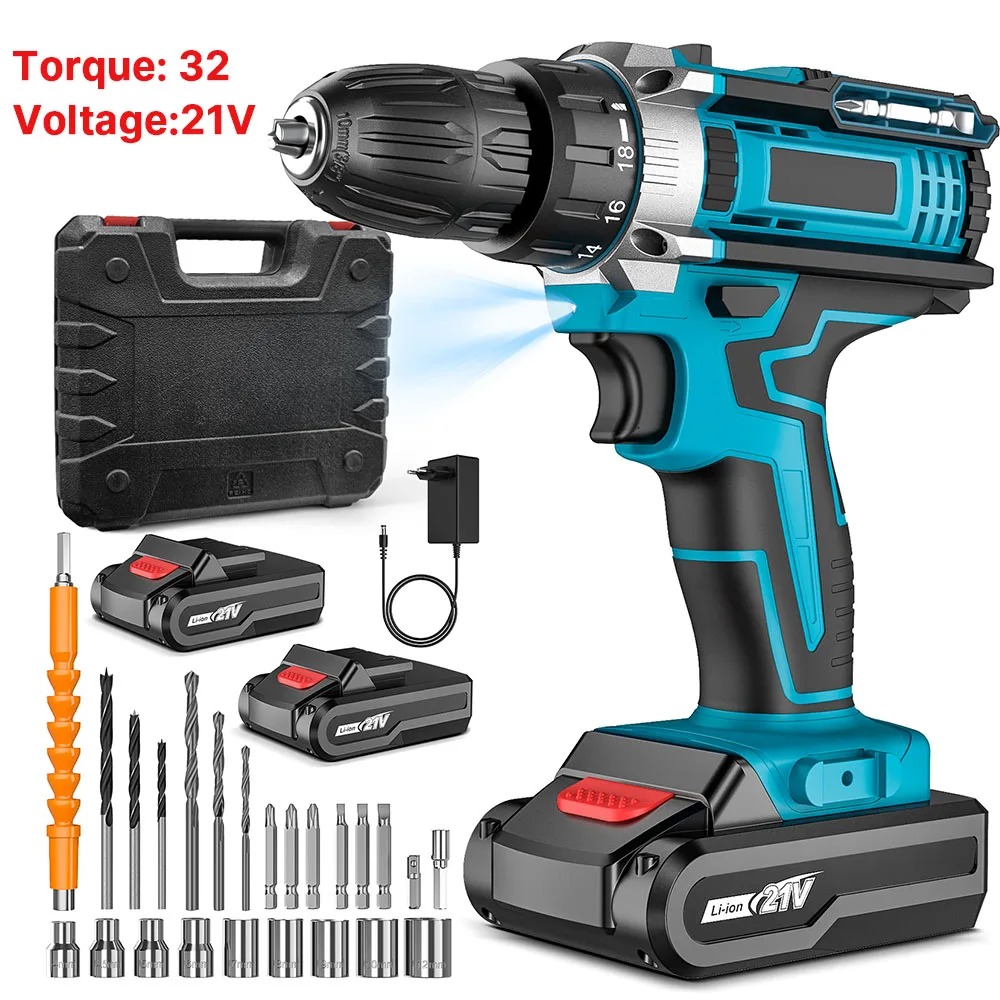 21V Battery Impact Drill Electric Screwdriver Electric Hammer Drill Mini Wireless Hand Drill Lithium-Ion Battery Power Tools