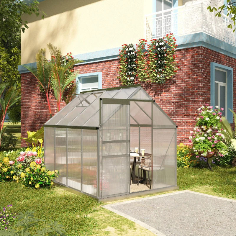 Aluminum Outdoor Greenhouse, Polycarbonate Walk-in Garden Greenhouse Kit With Adjustable Roof Vent, Multiple Packages Shipped. Please Pay Attention To The Dimensions And Weight In The Details.