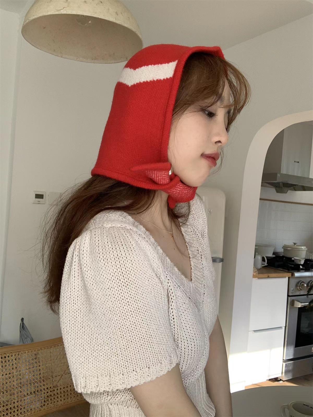 Women's Knitted Hat With Cross Straps And Scarf