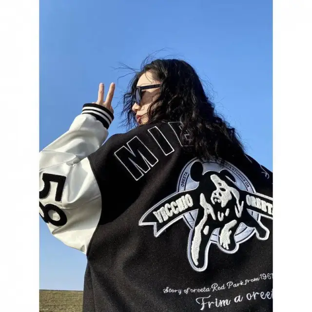 Spring And Autumn American Retro Baseball Uniform Hip Hop Jacket Loose Black - Shop at LoveMi