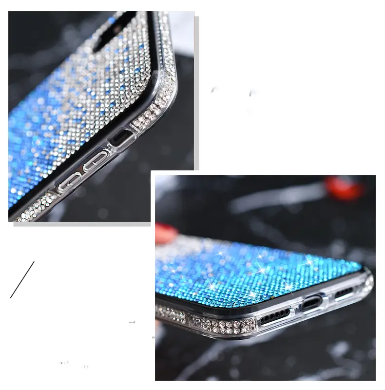 Three-color Gradient Phone Case With Rhinestones