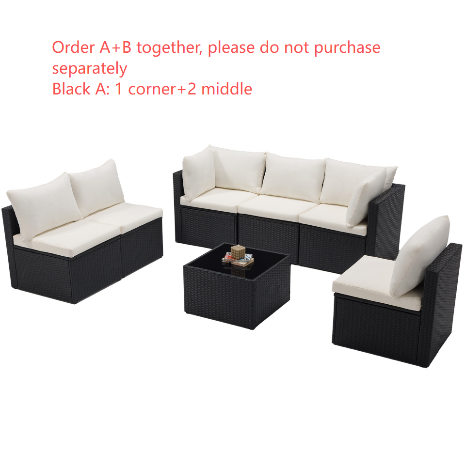 Order A-B Together--7-piece Outdoor Patio Settee, Modular Wicker Furniture Set, Featuring 2.8-inch Thick Cushions And Adjustable Footrests, Outdoor Sofa