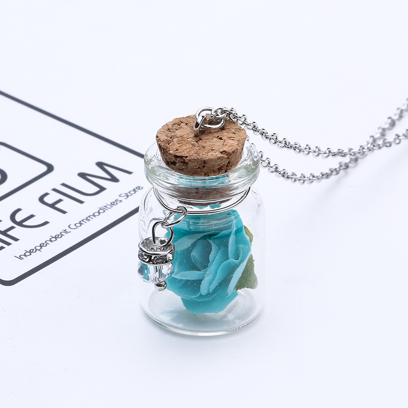 Glow in the Dark Flower Glass Bottle Necklace Pendant Night Light Cork Chain