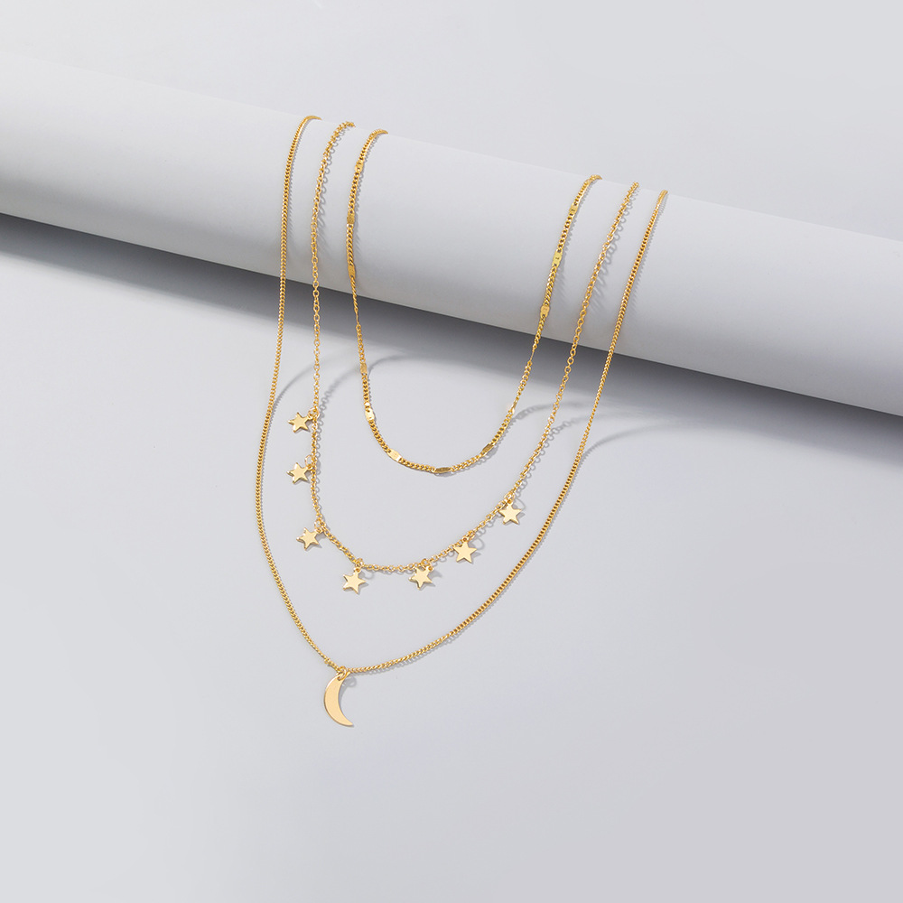 Star Tassel Moon Crescent Multilayer Necklace