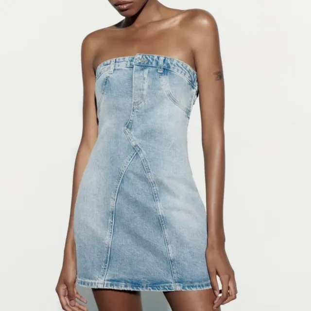 New Women's Open Back Slim Fit Bra Denim Dress Blue - Shop at LoveMi