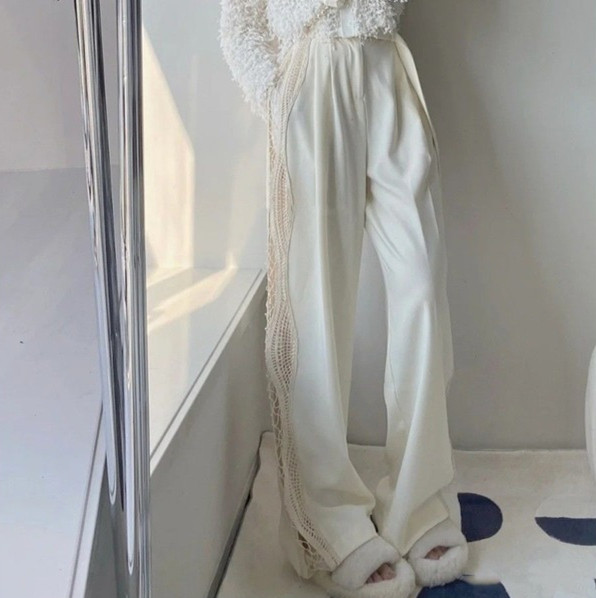 Spring And Autumn High Waist Straight Hollow Design Casual Pants