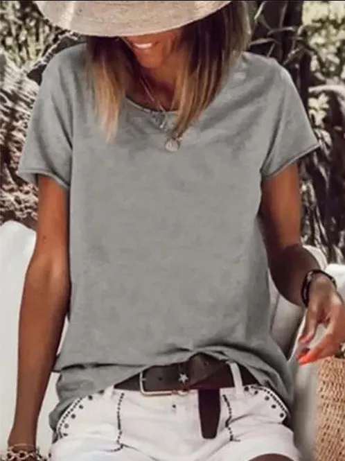 Women's Short Sleeve Solid Color Printed T Shirt Grey - Shop at LoveMi