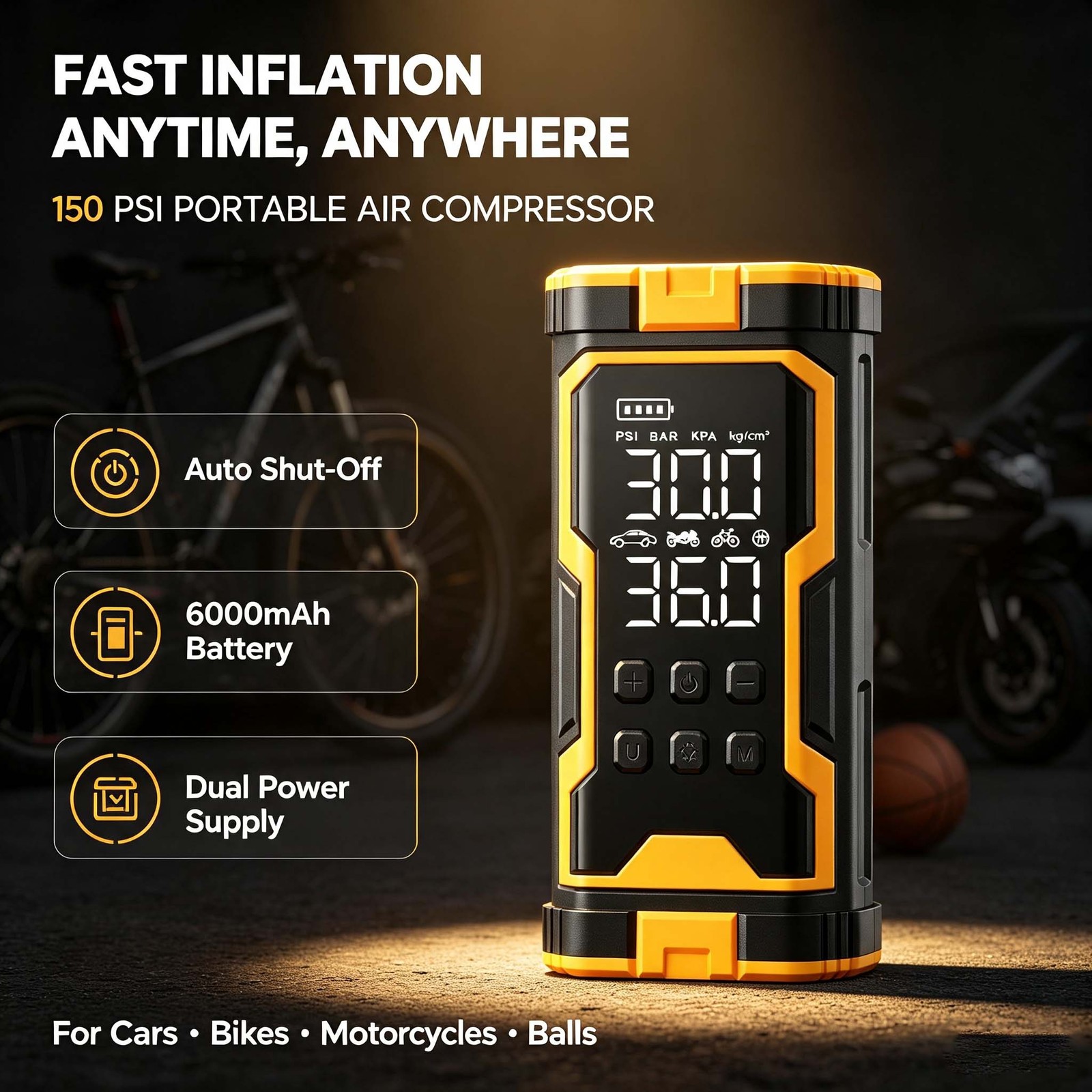 Car Tyre Inflator Cordless Digital USB Rechargeable Tire Air Compressor Pump 12V — image 5