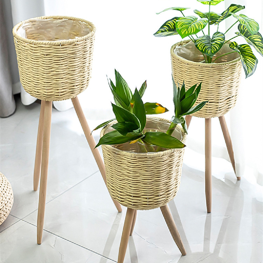 Title 1, Flower Basket Rattan Simple Balcony Flower Stan...