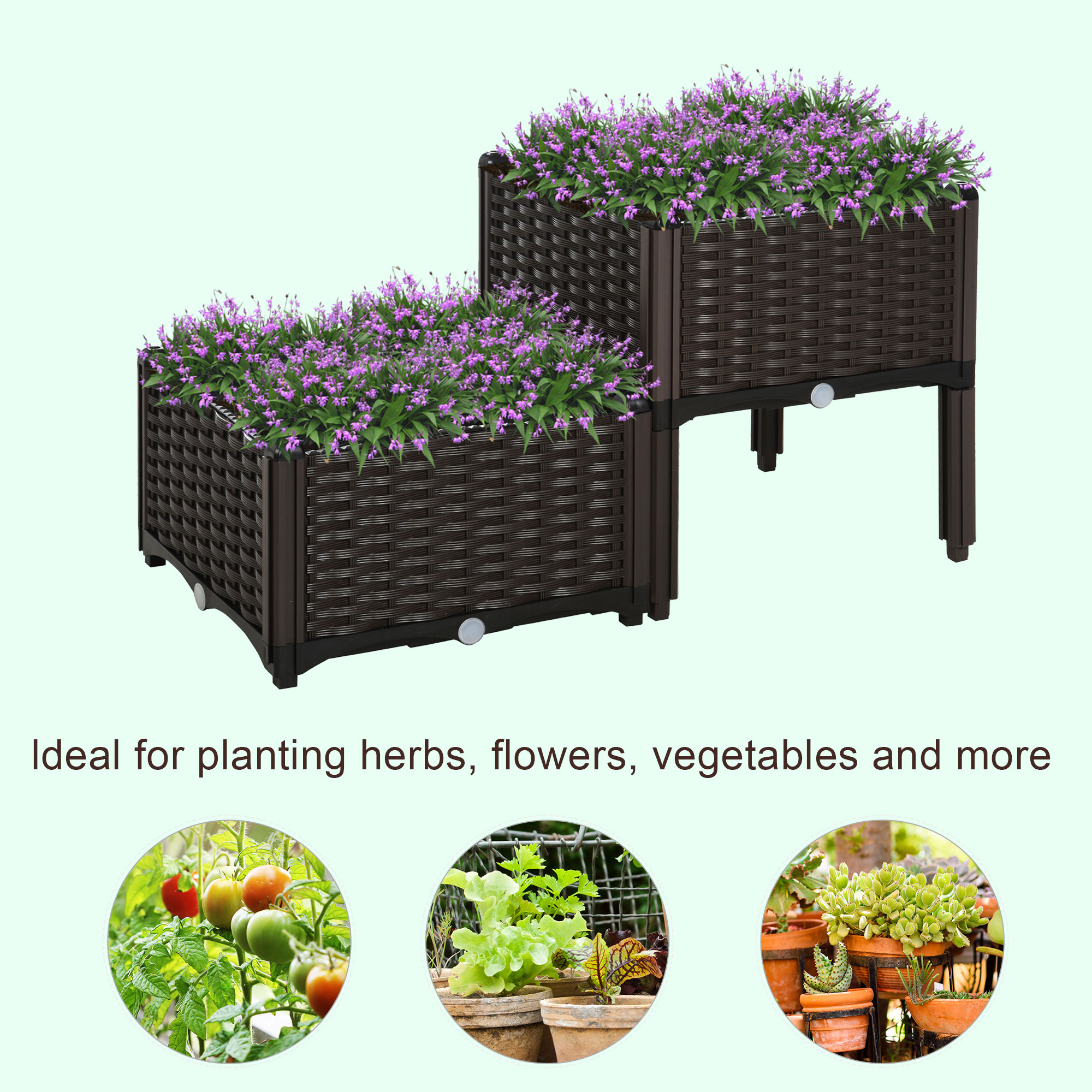 Raised Garden Bed With Legs, Self-Watering Planter Box Raised Bed To Grow Flowers_voghion.com