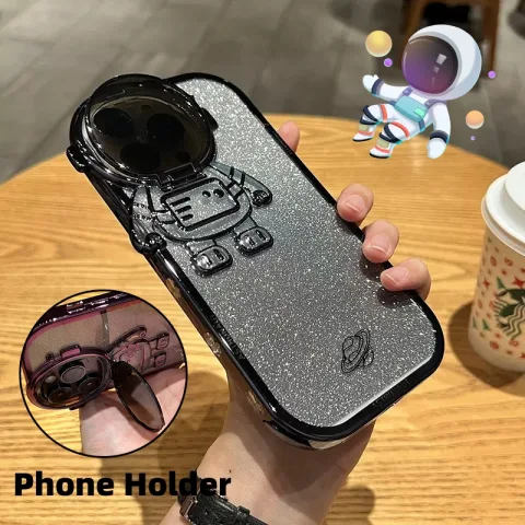 Glitter Astronaut Camera Stand Phone Case for I14 13