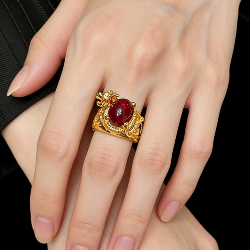 Double Dragon Playing Pearl Adjustable Ring, Luxury Classic Trendy Jewelry For Men Women Wholesale