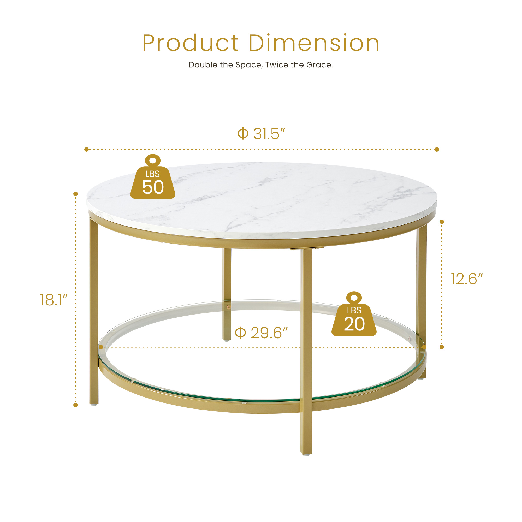 The Living Room Features A Marble Circular Glass Coffee Table, And A Double-layer Circular Transparent Coffee Table With Storage Function.