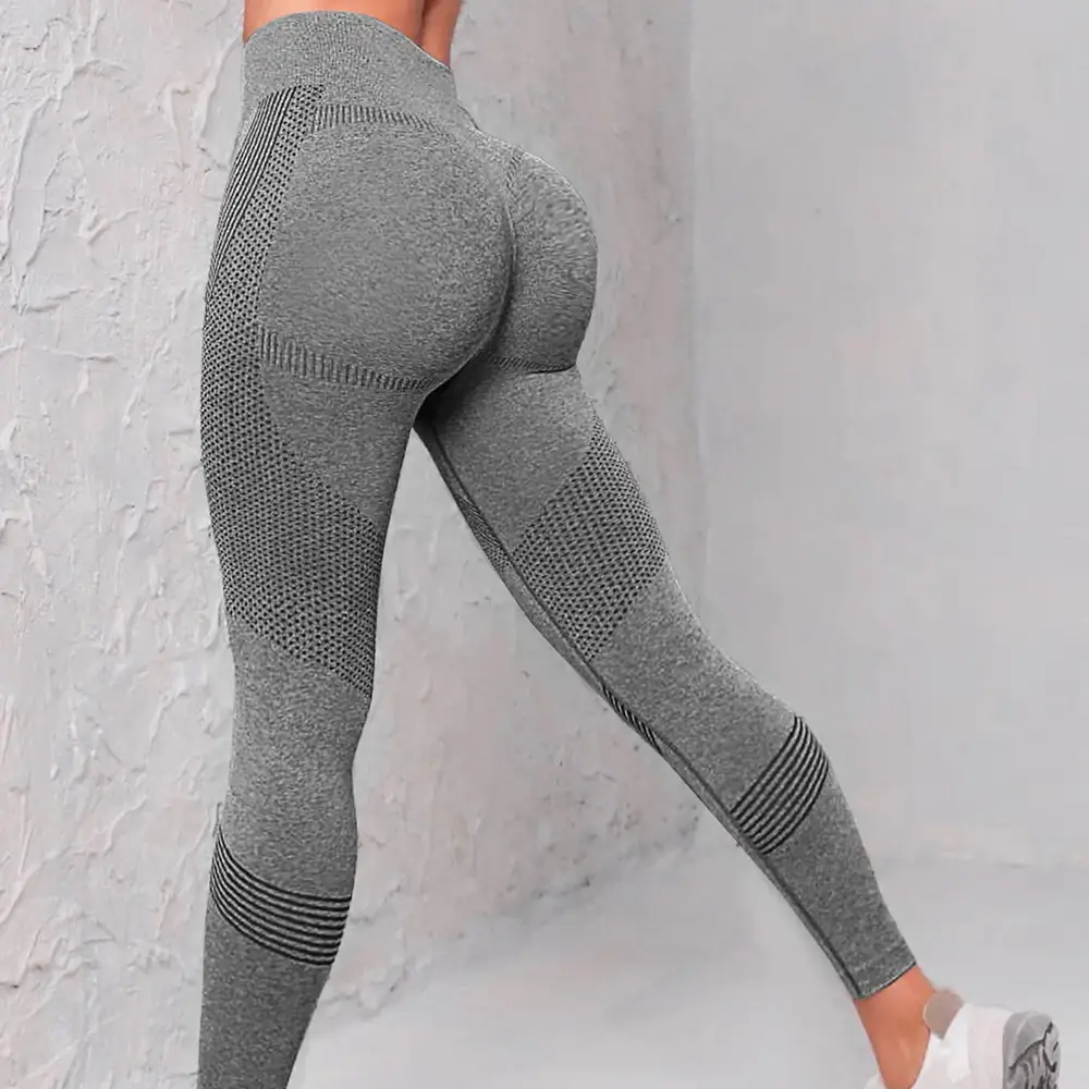High Waist Seamless Yoga Pants Women's Solid Color Dot Striped Print Butt