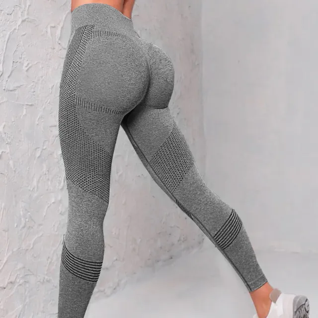 High Waist Seamless Yoga Pants Women's Solid Color Dot Striped Print Butt Lifting Leggings Fitness Running Sport Gym Legging Outfits Grey - Shop at LoveMi