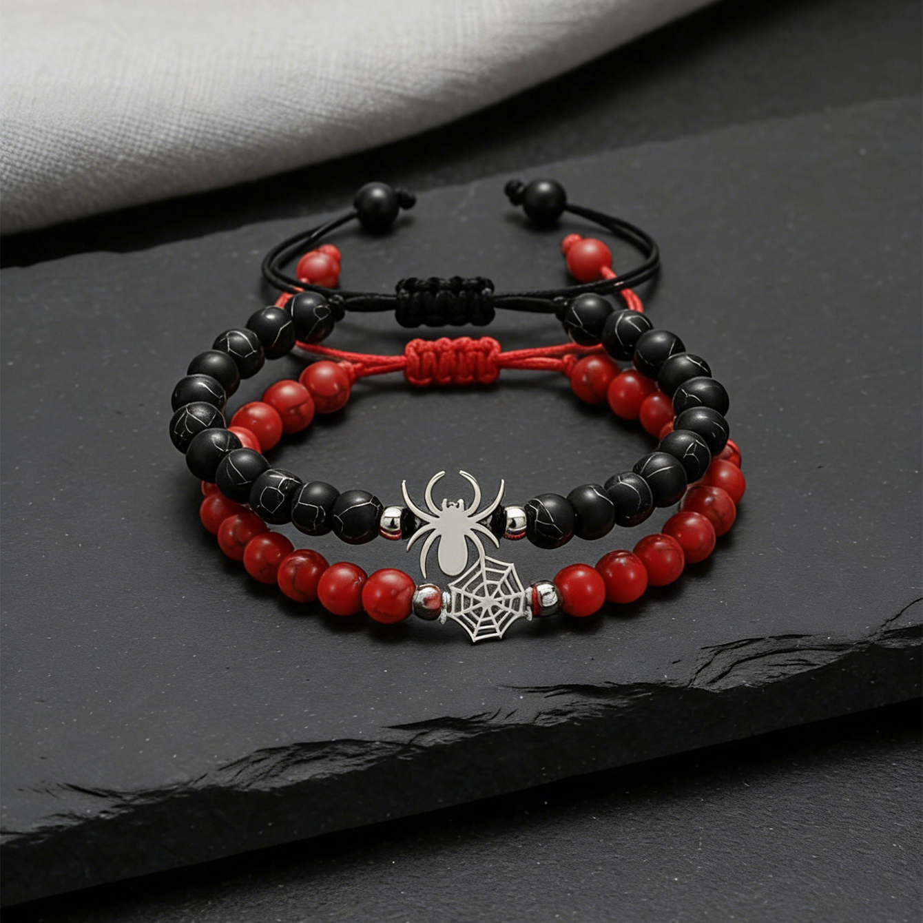 2pcs Matching Spider Web Bracelets For Couples Men Women, Natural Stone Black White Beaded Bracelets, Y2K Goth Punk Friendship Jewelry, Birthday Valentine's Day Gift For Best Friend Boyfriend Girlfrie - photo 7