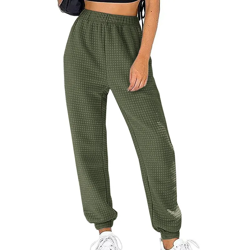 Waffle Casual Trousers For Home Sports - Army Green