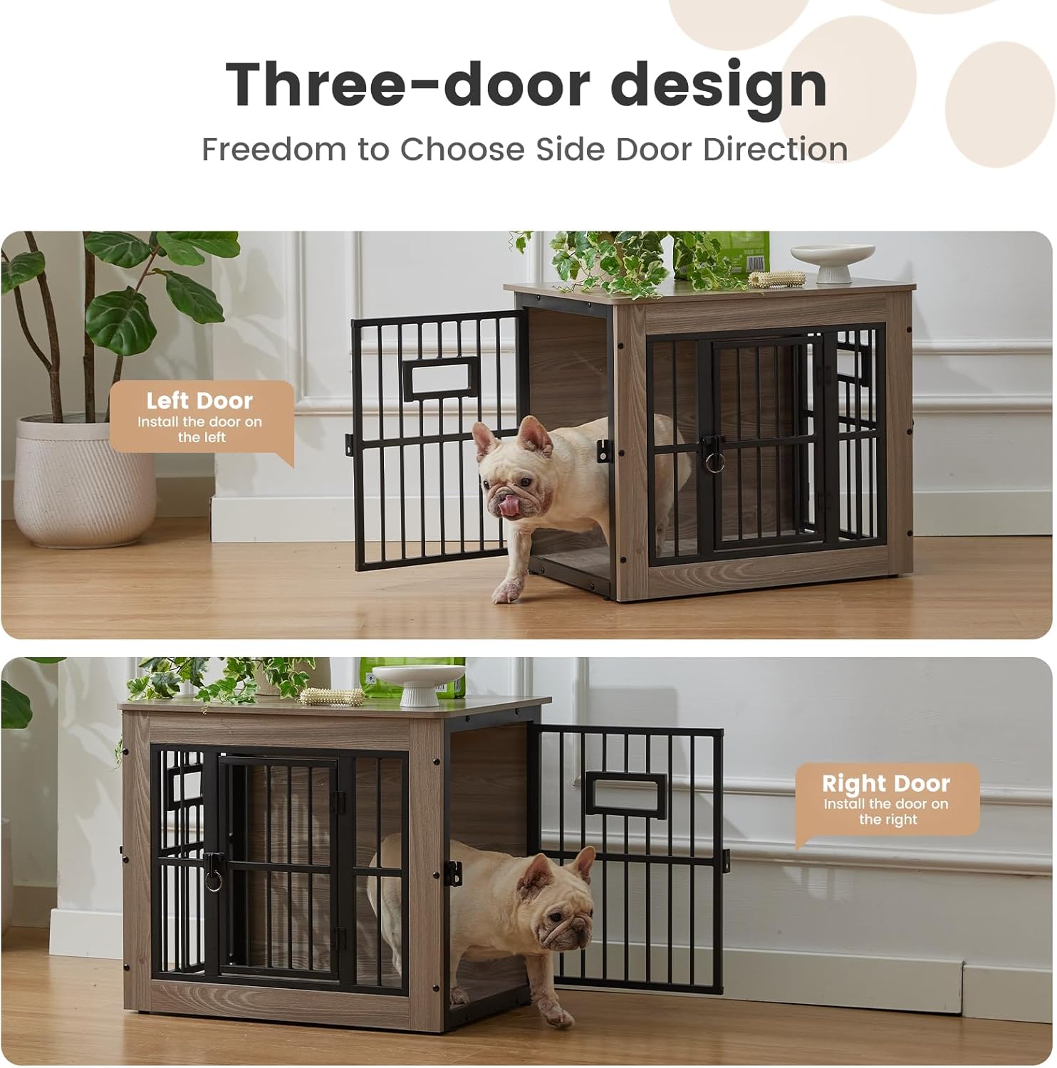 S Code-Dog Crate Furniture,Rustic Grey - Heavy Duty Dog Cage,Three Door Wooden — image 6