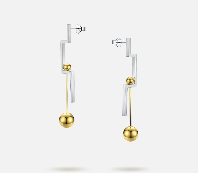 18K Gold Plated Titanium Steel Geometric Steel Ball Mixed Color Earrings