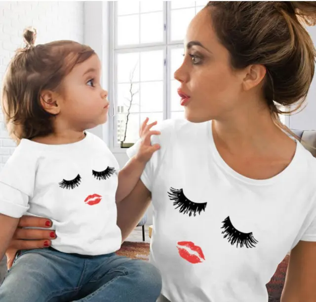 Girls Red Lip Print T shirt Funny Family Collocation 3 Style - Shop at LoveMi
