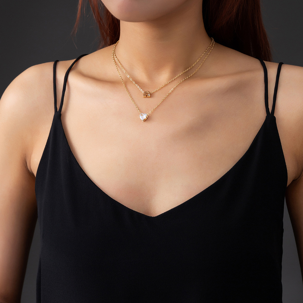 Wild Letter A Double Short Necklace Love Heart